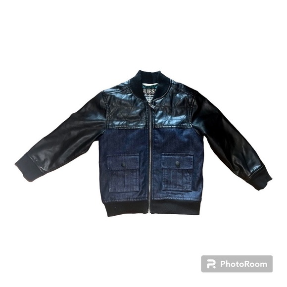Guess Boys Kids Faux Vegan Leather Full Zip Denim Jean Jacket - Picture 3 of 10